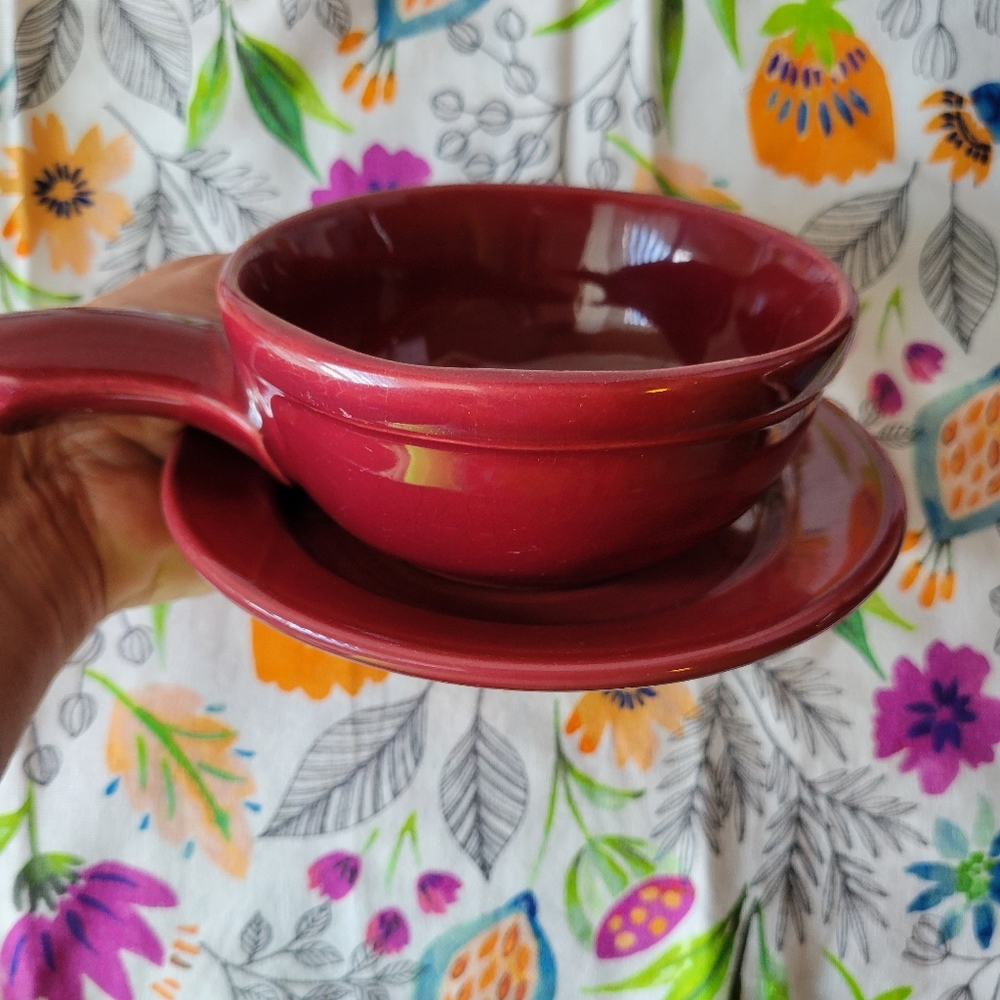 Vintage Heinz by McCoy Handled Soup Bowl & Buffalo China Saucer ~ Retro
